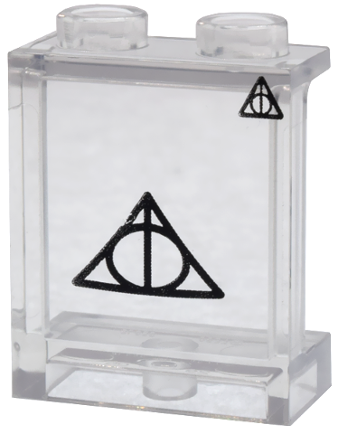Panel 1 x 2 x 2 with Side Supports - Hollow Studs with Black Triangle, Line, and Circle Symbol Pattern (HP Sign of the Deathly Hallows)
