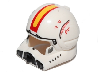 Minifigure, Headgear Helmet SW Clone Pilot with Open Visor with Yellow and Red Stripe and Markings, Dark Bluish Gray Cheeks, 2 Triangles on Each Side Pattern