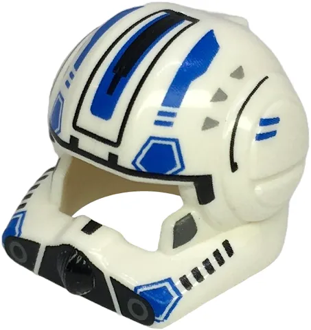 Minifigure, Headgear Helmet SW Clone Pilot with Open Visor with Black and Blue Stripe, Hexagons and Markings, Dark Bluish Gray Cheeks, Light Bluish Gray Triangles Pattern