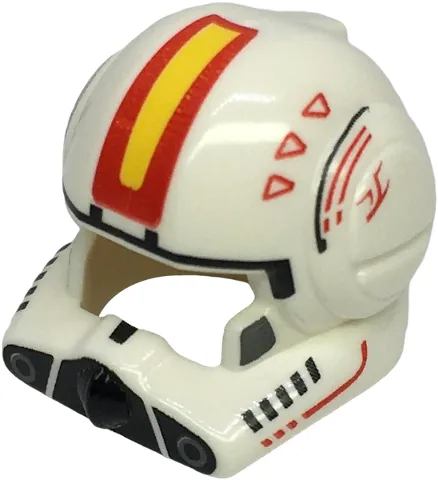 Minifigure, Headgear Helmet SW Clone Pilot with Open Visor with Yellow and Red Stripe and Markings, Dark Bluish Gray Cheeks, 3 Triangles on Each Side Pattern