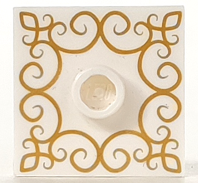 Plate, Modified 2 x 2 with Groove and 1 Stud in Center with Gold Filigree Pattern