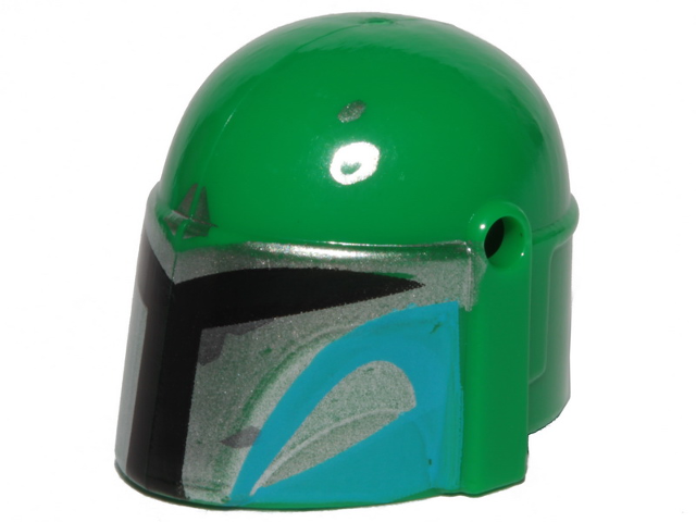 Minifigure, Headgear Helmet with Holes, SW Mandalorian with Silver and Medium Azure Pattern