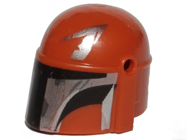 Minifigure, Headgear Helmet with Holes, SW Mandalorian with Silver and Black Pattern