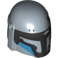 Minifigure, Headgear Helmet with Holes, SW Mandalorian with Visor, Dark Silver Highlights, Dark Azure and Black Cheek Indents Pattern