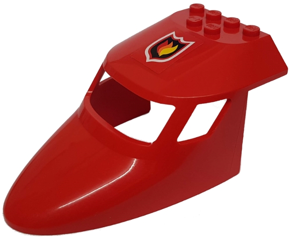 Aircraft Fuselage Forward Top Curved 6 x 10 x 4 with 3 Window Panes with Fire Logo Pattern (Sticker) - Set 7206