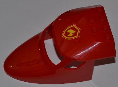 Aircraft Fuselage Forward Top Curved 6 x 10 x 4 with 3 Window Panes with Yellow and Red Fire Logo Badge Pattern (Sticker) - Set 4209