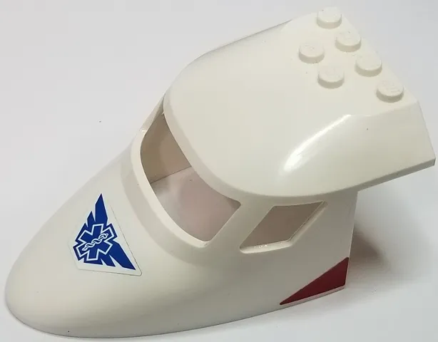 Aircraft Fuselage Forward Top Curved 6 x 10 x 4 with 3 Window Panes with Star of Life with Wings and Red Triangles Pattern on Both Sides (Stickers) - Set 60116