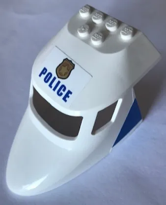 Aircraft Fuselage Forward Top Curved 6 x 10 x 4 with 3 Window Panes with 'POLICE' and Badge on Top and Blue Triangle Pattern on Both Sides (Stickers) - Set 60138