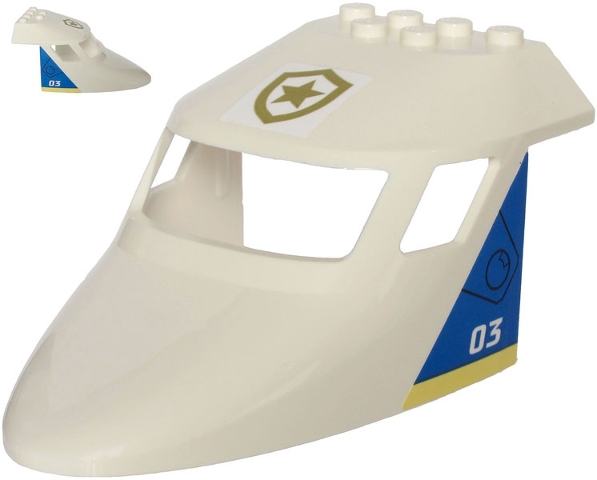 Aircraft Fuselage Forward Top Curved 6 x 10 x 4 with 3 Window Panes with Gold Star Badge on Top and Number 03 Pattern on Both Sides (Stickers) - Set 60243
