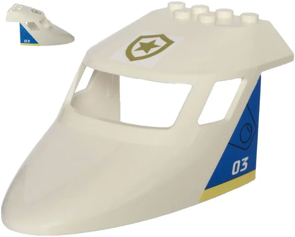 Aircraft Fuselage Forward Top Curved 6 x 10 x 4 with 3 Window Panes with Gold Star Badge on Top and Number 03 Pattern on Both Sides (Stickers) - Set 60243