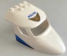 Aircraft Fuselage Forward Top Curved 6 x 10 x 4 with 3 Window Panes with Blue 'POLICE' and Gold Badge with Wings on Top and Blue and Dark Blue Stripes Pattern on Both Sides (Stickers) - Set 60210