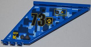 Tail 12 x 2 x 5 with Filler Cap, Black Number 73, and Yellow 'OPEN' and Arrow Pattern Model Left (Sticker) - Set 7067