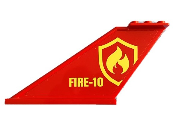 Tail 12 x 2 x 5 with Yellow and Red Fire Logo Badge and Yellow 'FIRE-10' Pattern on Both Sides (Stickers) - Set 60217
