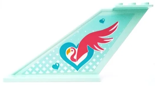 Tail 12 x 2 x 5 with Dark Pink Flamingo with Bright Light Orange Beak and Medium Azure Hearts Pattern on Both Sides (Stickers) - Set 41429