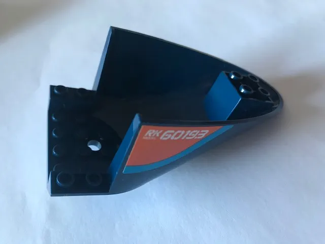 Aircraft Fuselage Aft Section Curved Bottom 6 x 10 with Dark Azure Stripe and Orange Triangle With 'RK60193' and 'Fuel' Pattern on Both Sides (Stickers) - Set 60193