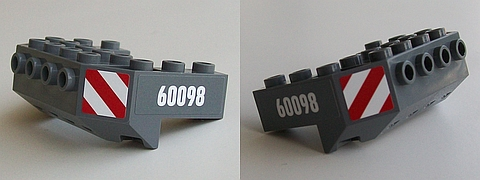 Train Front Sloping Base with 4 Studs with '60098' and Red and White Danger Stripes Pattern on Both Sides (Stickers) - Set 60098