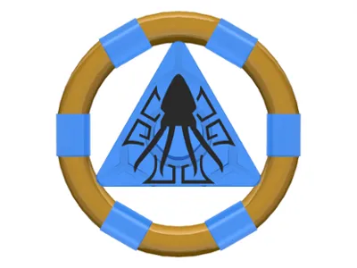 Ring with Center Triangle with Gold Bands and Squid Pattern (Atlantis Treasure Key)