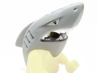 Minifigure, Head, Modified Shark with Fin with White Eyes and Teeth, Dark Blue Splotches Pattern