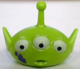 Minifigure, Head, Modified Alien with Antenna with Three White Eyes and Dark Purple Splotches Pattern