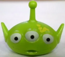 Minifigure, Head, Modified Alien with Antenna with Three White Eyes and Yellow Splotches Pattern