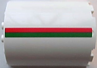 Cylinder Half 3 x 6 x 6 with 1 x 2 Cutout with Red and Green Stripes Pattern Model Left Side (Sticker) - Set 7939