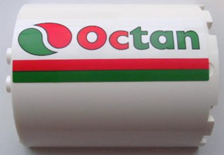 Cylinder Half 3 x 6 x 6 with 1 x 2 Cutout with Red and Green Stripes and Octan Logo Pattern Model Right Side (Sticker) - Set 7939