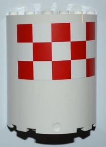Cylinder Half 3 x 6 x 6 with 1 x 2 Cutout with Red and White Large Checkered Pattern, 5 Squares Per Row (Sticker) - Set 3182