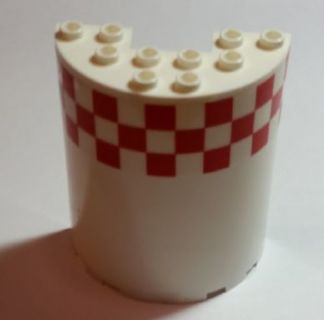 Cylinder Half 3 x 6 x 6 with 1 x 2 Cutout with Red and White Small Checkered Pattern, 13 Squares Per Row (Sticker) - Set 60022
