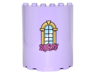 Cylinder Half 3 x 6 x 6 with 1 x 2 Cutout with Curved Lattice Window with Keystone and Pink Roses Pattern (Sticker) - Set 41067