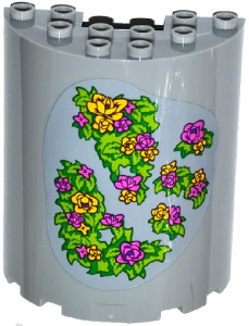 Cylinder Half 3 x 6 x 6 with 1 x 2 Cutout with Yellow and Pink Flowers and Green Leaves Pattern (Sticker) - Set 41065