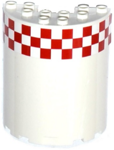 Cylinder Half 3 x 6 x 6 with 1 x 2 Cutout with Red and White Small Checkered Pattern, 16 Squares Per Row (Sticker) - Set 60104