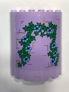 Cylinder Half 3 x 6 x 6 with 1 x 2 Cutout with Pearl Gold Brick Wall, Bright Light Blue Flowers and Green Leaves Pattern (Sticker) - Set 41154