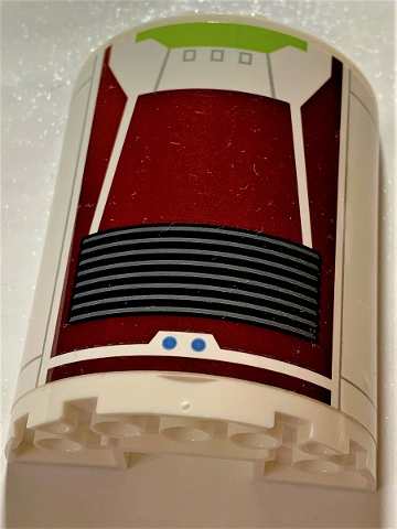 Cylinder Half 3 x 6 x 6 with 1 x 2 Cutout with SW Dark Red and Lime Spaceship Engine with Vents Pattern (Sticker) - Set 75191