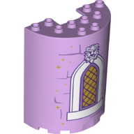 Cylinder Half 3 x 6 x 6 with 1 x 2 Cutout with White Window, Gold Lattice, Beast Face and Bricks with Stars Pattern
