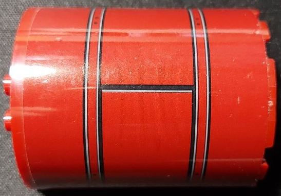 Cylinder Half 3 x 6 x 6 with 1 x 2 Cutout with Black and Light Bluish Gray Lines Pattern Model Right Side (Sticker) - Set 75275