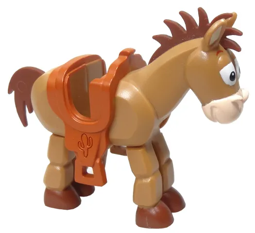 Horse, Toy Story with Reddish Brown Flexible Rubber Tail and Mane, Dark Orange Saddle, Light Nougat Muzzle and Inner Ears, Black and White Eyes Partly Closed, Dark Orange Eyebrows, Reddish Brown Hooves Pattern (Bullseye)