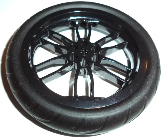 Wheel 75mm D. x 17mm Motorcycle with Black Tire 94.3mm D. Motorcycle Racing Tread (88517 / 67140)