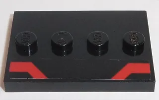 Tile, Modified 3 x 4 with 4 Studs in Center with Red Angled Stripes Pattern (Sticker) - Set 75190