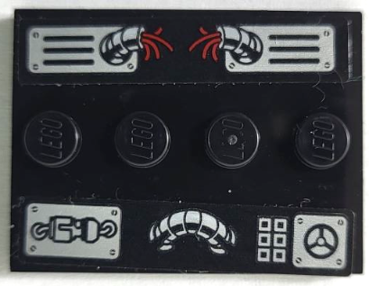 Tile, Modified 3 x 4 with 4 Studs in Center with Control Panel with Broken Red Wires, Silver Buttons, Dial, Hoses, Air Vents and Screws Pattern (Stickers) - Set 75939