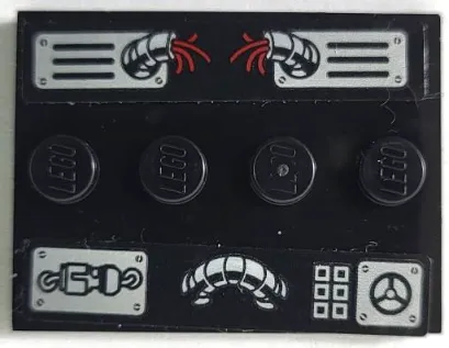 Tile, Modified 3 x 4 with 4 Studs in Center with Control Panel with Broken Red Wires, Silver Buttons, Dial, Hoses, Air Vents and Screws Pattern (Stickers) - Set 75939