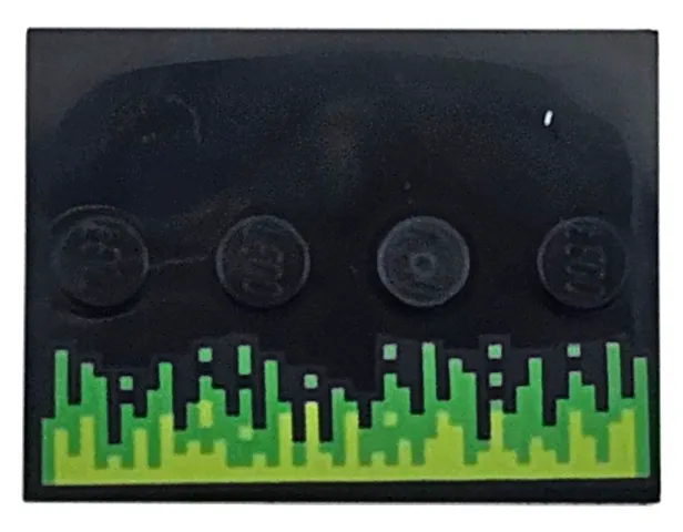 Tile, Modified 3 x 4 with 4 Studs in Center with Lime and Bright Green Pixelated Energy Lines Pattern