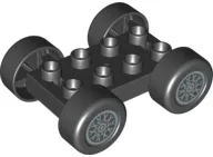 Duplo Car Base 2 x 4 with Black Tires and Silver 'X' Spoke Wheels Pattern (88760 / 88762c01pb09)