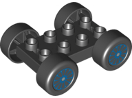 Duplo Car Base 2 x 4 with Black Tires and Blue Spokes Wheels Pattern (88760 / 88762c01pb11)