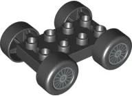 Duplo Car Base 2 x 4 with Black Tires and Silver Spokes Wheels Pattern (88760 / 88762c01pb14)