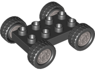 Duplo Car Base 2 x 4 with Black Tires with Tread with Metallic Silver Classic Wheels Pattern (88760 / 88762c02pb02)