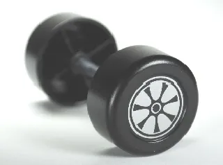 Duplo Wheel Double Assembly with Metal Axle and 7 Black Spokes and Silver Hubcap Pattern