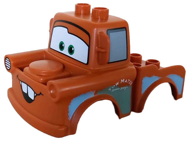 Duplo Car Body 2 Top Studs Truck with Cars Tow Mater Black Window Outline and 4 Teeth Pattern