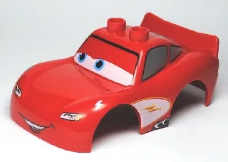 Duplo Car Body 2 Top Studs and Spoiler with Cars Lightning McQueen Looking Right Pattern