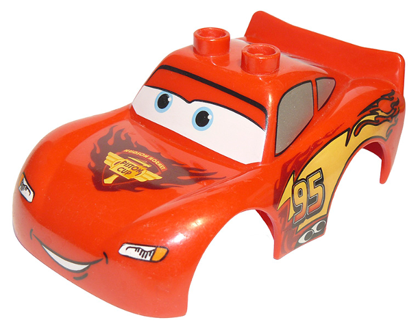 Duplo Car Body 2 Top Studs and Spoiler with Cars Lightning McQueen Piston Cup Pattern