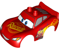 Duplo Car Body 2 Top Studs and Spoiler with Cars Lightning McQueen Rust-Eze and Wide Smile Pattern